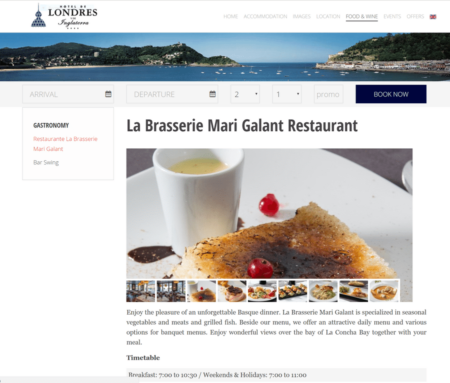 Website of the restaurant of the Hotel de Londres