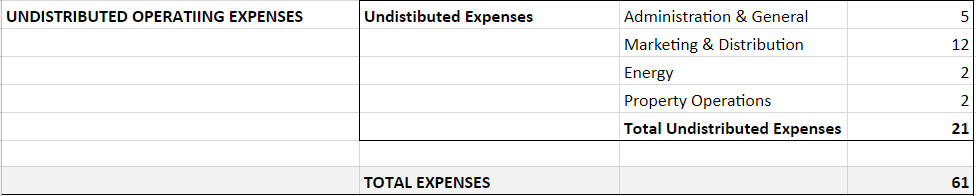 Template of Profit and Loss Statement on how to calculate undistributed expenses including costs such as administration, marketing and distribution, energy, and operations.